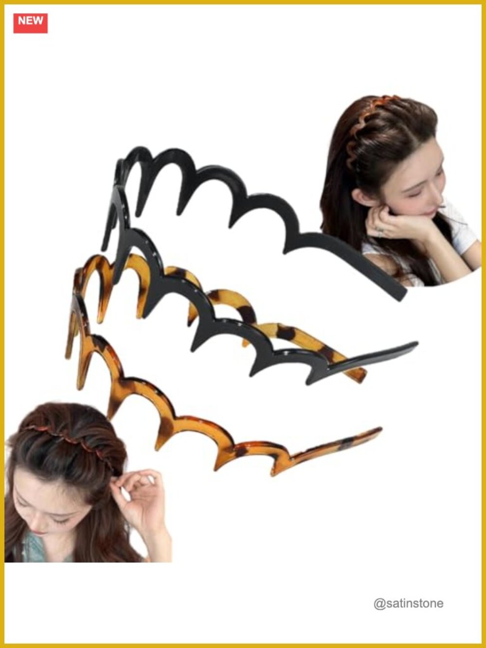 Zig Zag Headbands Plastic Wavy Hair Band with Teeth Comb 90s Hair Accessories